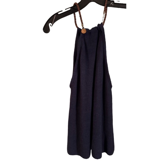 Lauren Ralph Lauren Navy Blue Knit Sweater Tank /halter Top Leather Strap Sz L - Picture 1 of 7